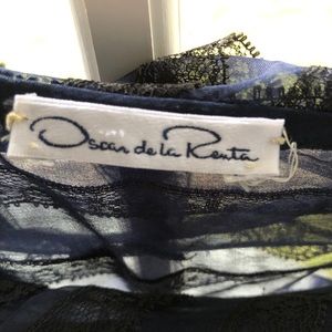Oscar de la Renta Navy & Black lace sheer blouse